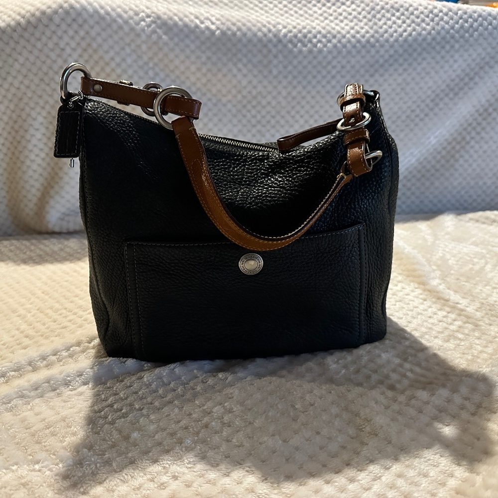 Coach Leather Black Pebbled Hobo Shoulder Bag